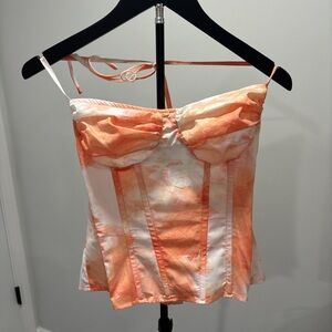 PrettyLittleThing Orange Watercolor Bustier Cami
